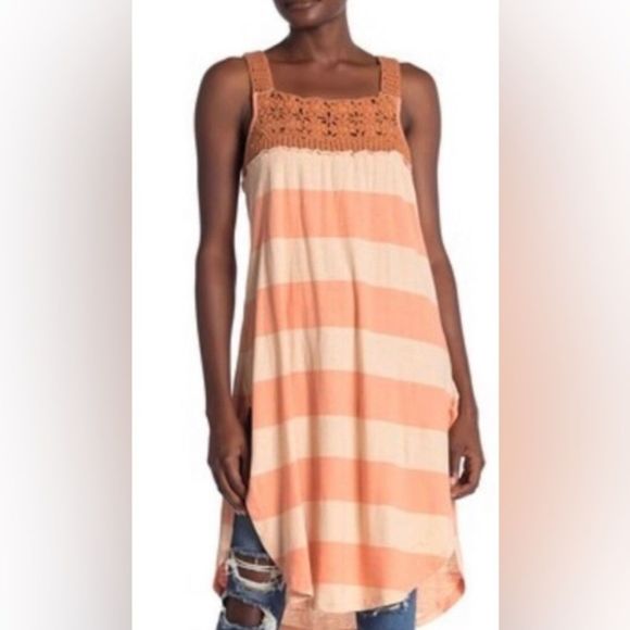 Free People, Luca Linen Blend Crochet Tunic Top, Orange, Size M - Picture 4 of 9